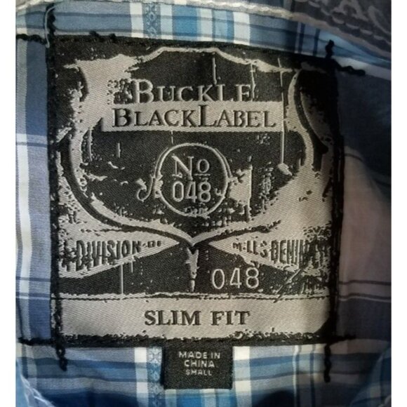 Buckle Black Long Sleeve Pyramid Snap Blue Plaid Slim Fit Shirt Men's Size Small - Picture 3 of 13